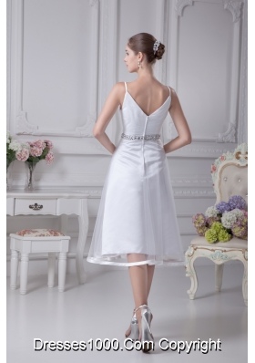 V-neck Knee-length Beading A-line Wedding Dress