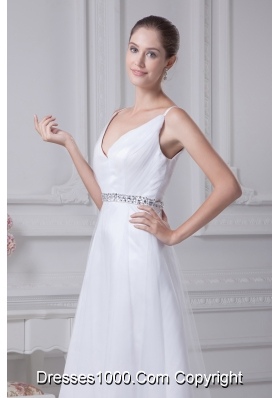 V-neck Knee-length Beading A-line Wedding Dress