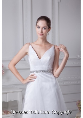 V-neck Knee-length Beading A-line Wedding Dress