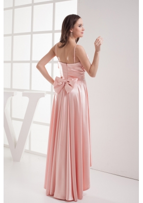 Watermelon Sapghetti Straps Beading High-low Ruching Prom Dress