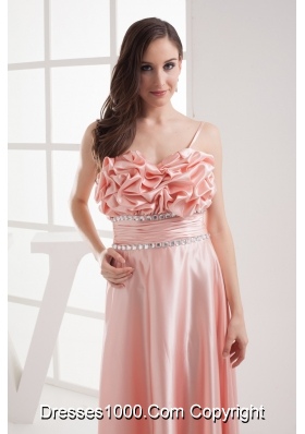 Watermelon Sapghetti Straps Beading High-low Ruching Prom Dress