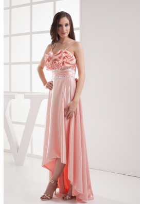 Watermelon Sapghetti Straps Beading High-low Ruching Prom Dress