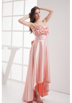 Watermelon Sapghetti Straps Beading High-low Ruching Prom Dress