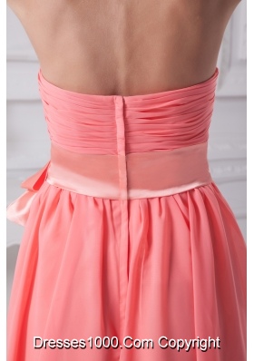 Watermelon Sash Strapless Empire Long Prom Dress