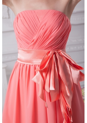 Watermelon Sash Strapless Empire Long Prom Dress