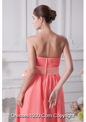 Watermelon Sash Strapless Empire Long Prom Dress