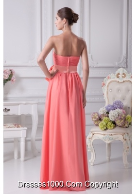 Watermelon Sash Strapless Empire Long Prom Dress