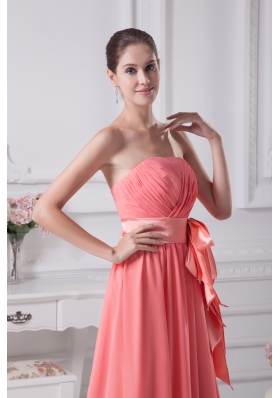 Watermelon Sash Strapless Empire Long Prom Dress