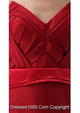 Wine Red V-neck Watteau Train Mother Of The Bride Dress