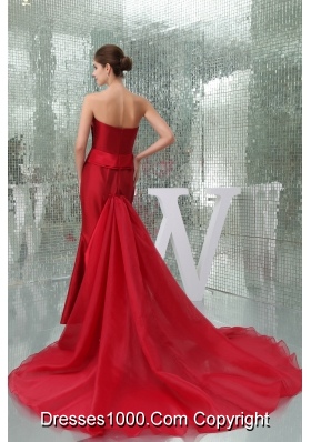 Wine Red V-neck Watteau Train Mother Of The Bride Dress