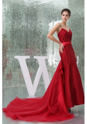 Wine Red V-neck Watteau Train Mother Of The Bride Dress