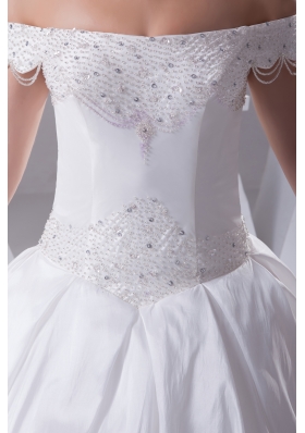 A-Line Beading Off The Shoulder Court Train 2013 Wedding Dress