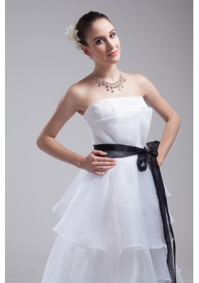 A-Line Sash Strapless Court Train Cheap Wedding Dress