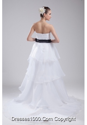 A-Line Sash Strapless Court Train Cheap Wedding Dress