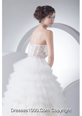 A-Line Strapless Court Train Ruffles Layered 2013 Wedding Dress