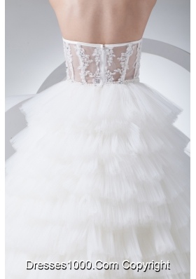 A-Line Strapless Court Train Ruffles Layered 2013 Wedding Dress