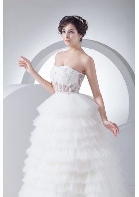 A-Line Strapless Court Train Ruffles Layered 2013 Wedding Dress