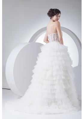 A-Line Strapless Court Train Ruffles Layered 2013 Wedding Dress