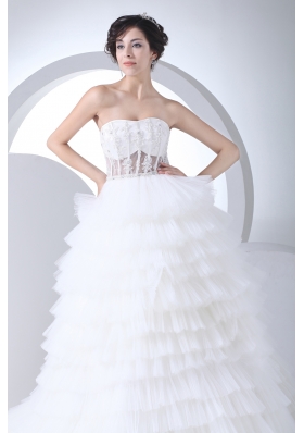 A-Line Strapless Court Train Ruffles Layered 2013 Wedding Dress