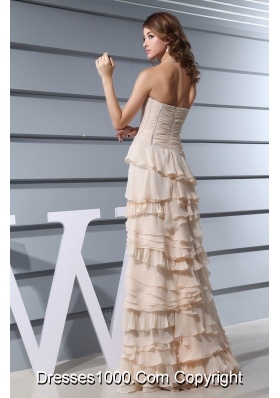 A-Line Strapless Ruffled Layers long 2013 Prom Dress in Champagne