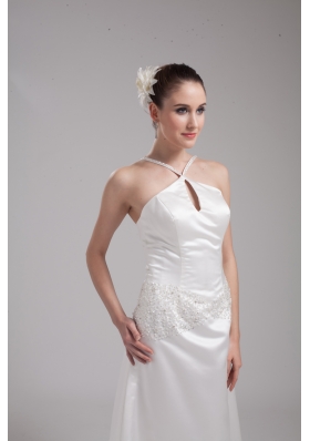 A-line Straps Beading Satin Wedding Dress