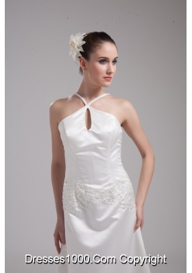 A-line Straps Beading Satin Wedding Dress