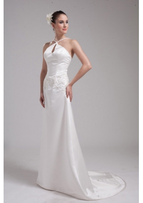 A-line Straps Beading Satin Wedding Dress