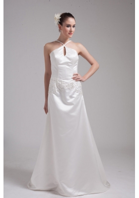 A-line Straps Beading Satin Wedding Dress