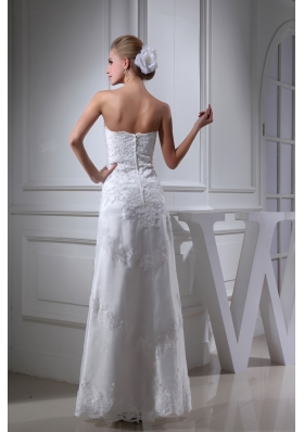 A-line Sweetheart Lace Ruching Long Wedding Dress