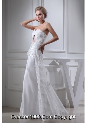 A-line Sweetheart Lace Ruching Long Wedding Dress