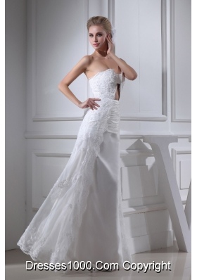 A-line Sweetheart Lace Ruching Long Wedding Dress