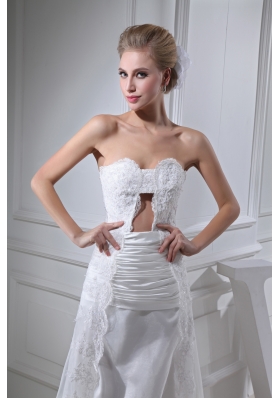 A-line Sweetheart Lace Ruching Long Wedding Dress