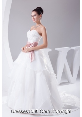 Appliques and Sash A-Line Court Train Sweetheart 2013 Wedding Dress