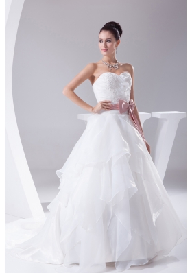 Appliques and Sash A-Line Court Train Sweetheart 2013 Wedding Dress