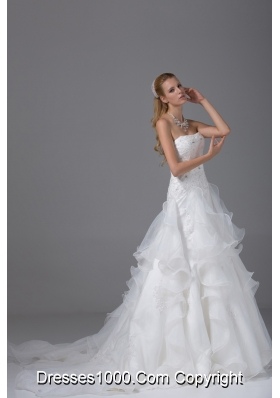 Appliques With Beading Strapless Ruffles Wedding Dress