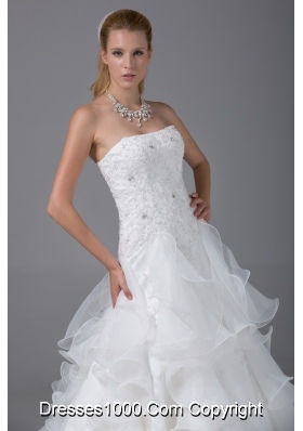 Appliques With Beading Strapless Ruffles Wedding Dress