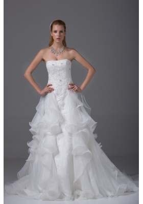 Appliques With Beading Strapless Ruffles Wedding Dress