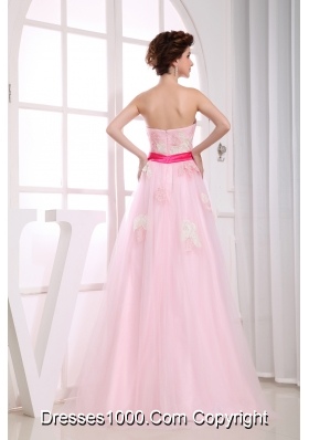 Baby Pink Sweetheart Appliques Organza Prom Dress