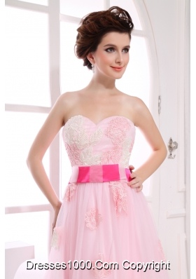 Baby Pink Sweetheart Appliques Organza Prom Dress