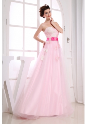 Baby Pink Sweetheart Appliques Organza Prom Dress