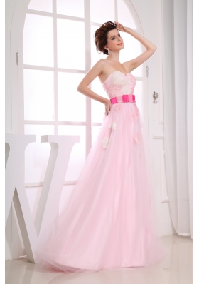 Baby Pink Sweetheart Appliques Organza Prom Dress