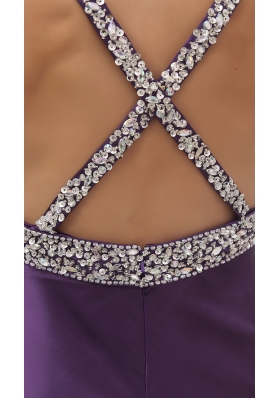 Beaded Decorate Shoulder Halter Top Prom Dress With Cross Criss Back