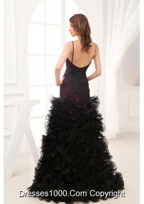 Beading and Ruffles Black High-low Sweetheart Column Prom Dress