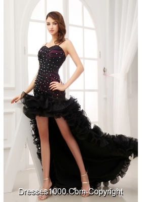 Beading and Ruffles Black High-low Sweetheart Column Prom Dress