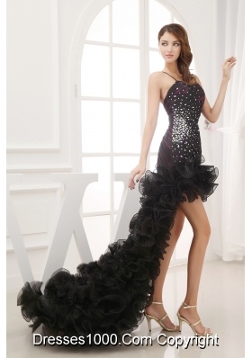 Beading and Ruffles Black High-low Sweetheart Column Prom Dress