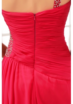 Beading Hot Pink Empire High-low One Shoulder Prom Dress