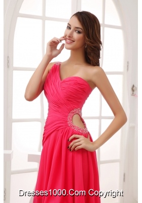 Beading Hot Pink Empire High-low One Shoulder Prom Dress