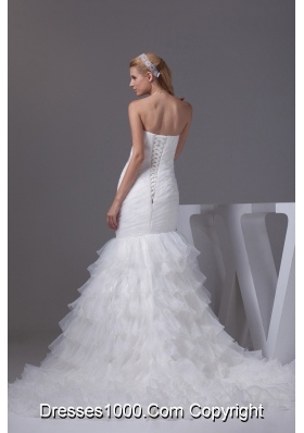 Beading Ruffled Layers Mermaid Strapless Wedding Dress