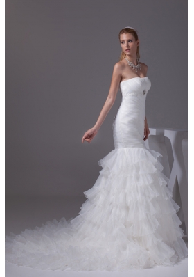 Beading Ruffled Layers Mermaid Strapless Wedding Dress