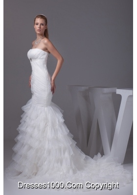 Beading Ruffled Layers Mermaid Strapless Wedding Dress